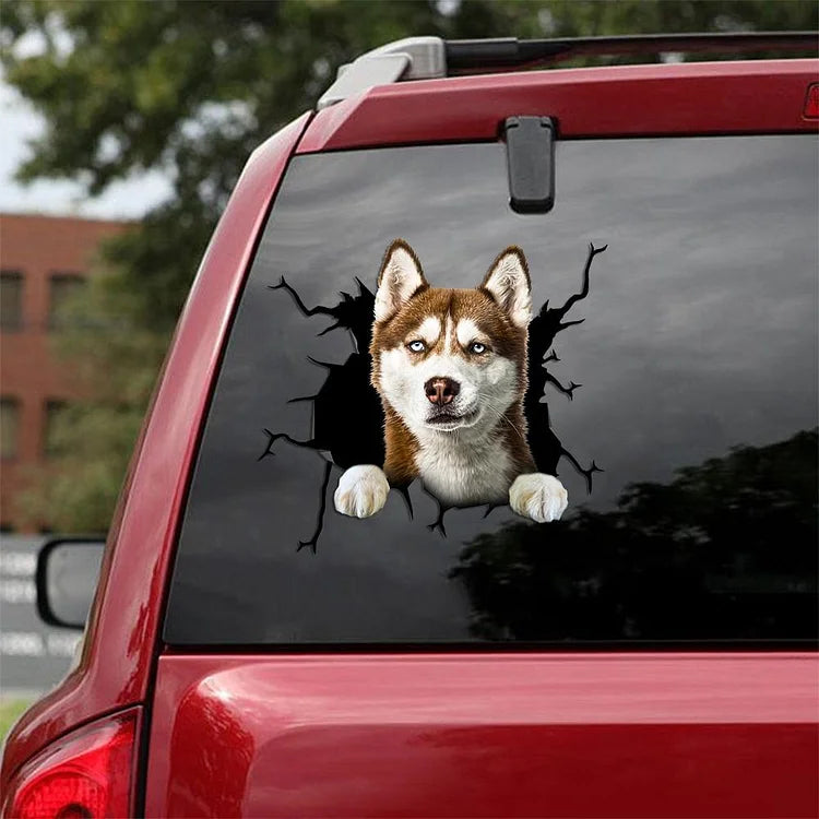 Siberian Husky Crack Car Sticker, Toilet Sticker, Fridge Sticker 12