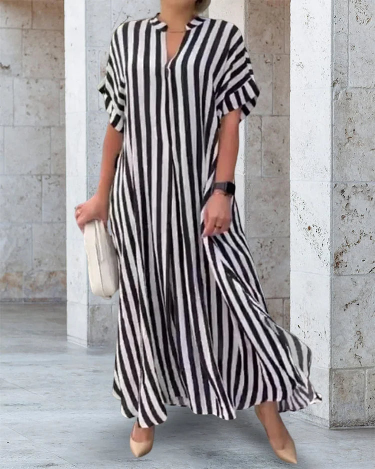 V-neck Shirt Dress in Stripe Print