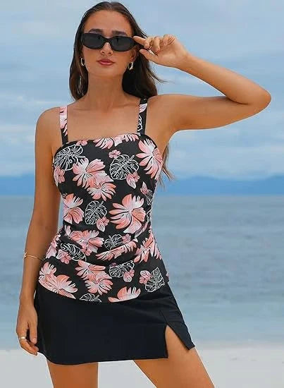 💥Last Day Special Sale 50% OFF🩱Women Vintage Tummy Control Two Piece Tankini Swimsuits