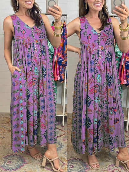 🔥Hot Sale - 70% OFF🎁Vintage floral print loose sleeveless jumpsuit