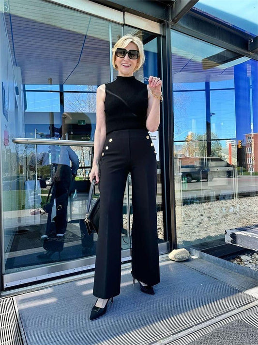 Tummy Control Button Wide Leg Pant (Buy 2 Free Shipping)