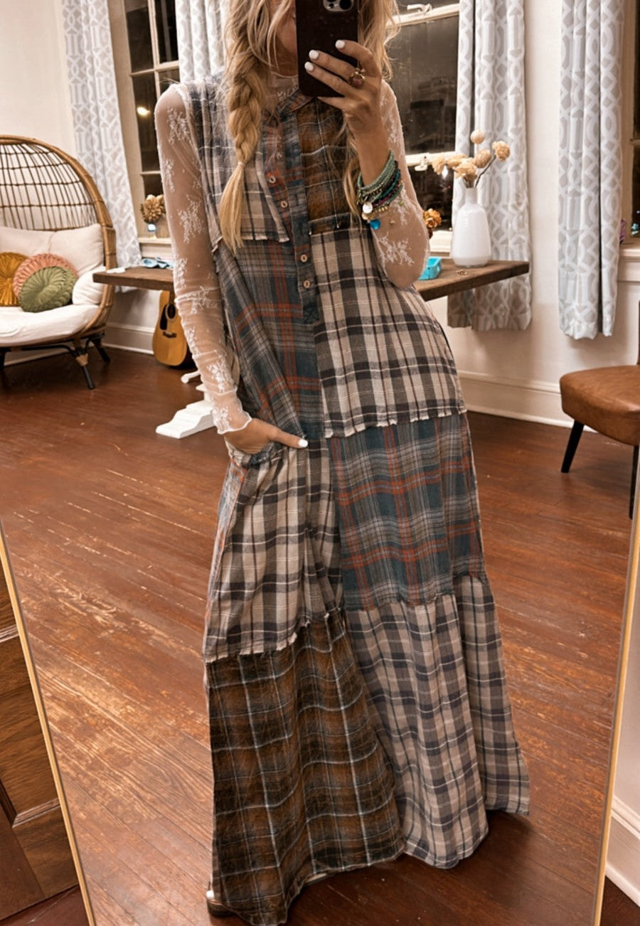 2025 New Year Sale 50% OFF-Extra Wide Leg Plaid Button Jumpsuit