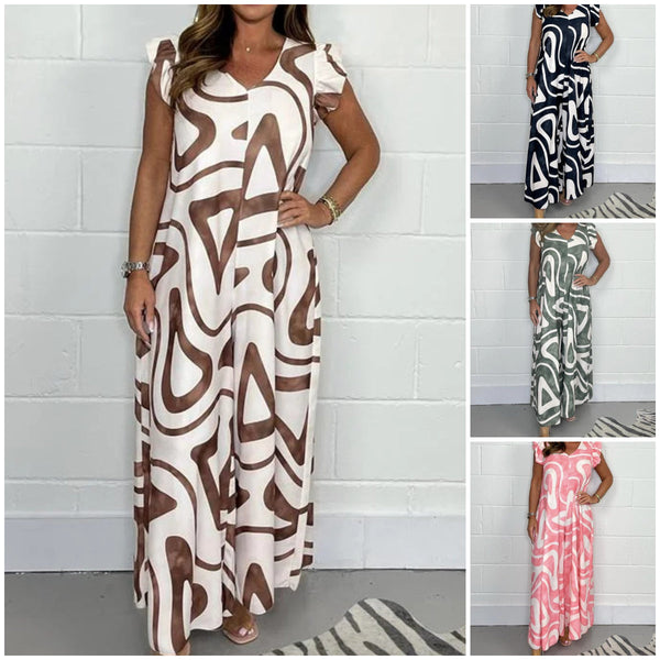 🔥Buy 2 Free Shipping🌸Women's Summer Ruffled Wide-Leg Jumpsuit With Geometric Prints