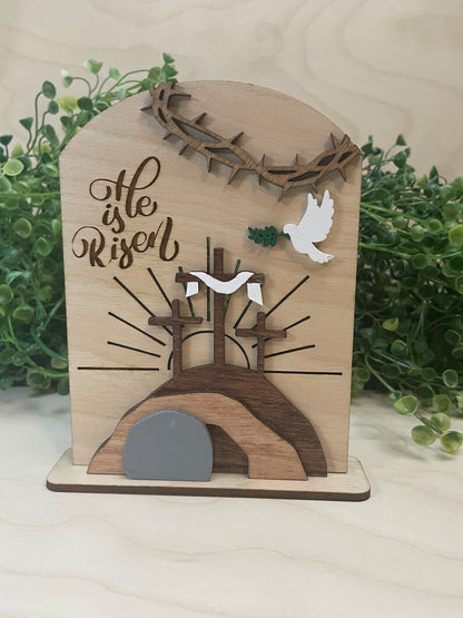 Empty Tomb " He is Risen" Religious Decor