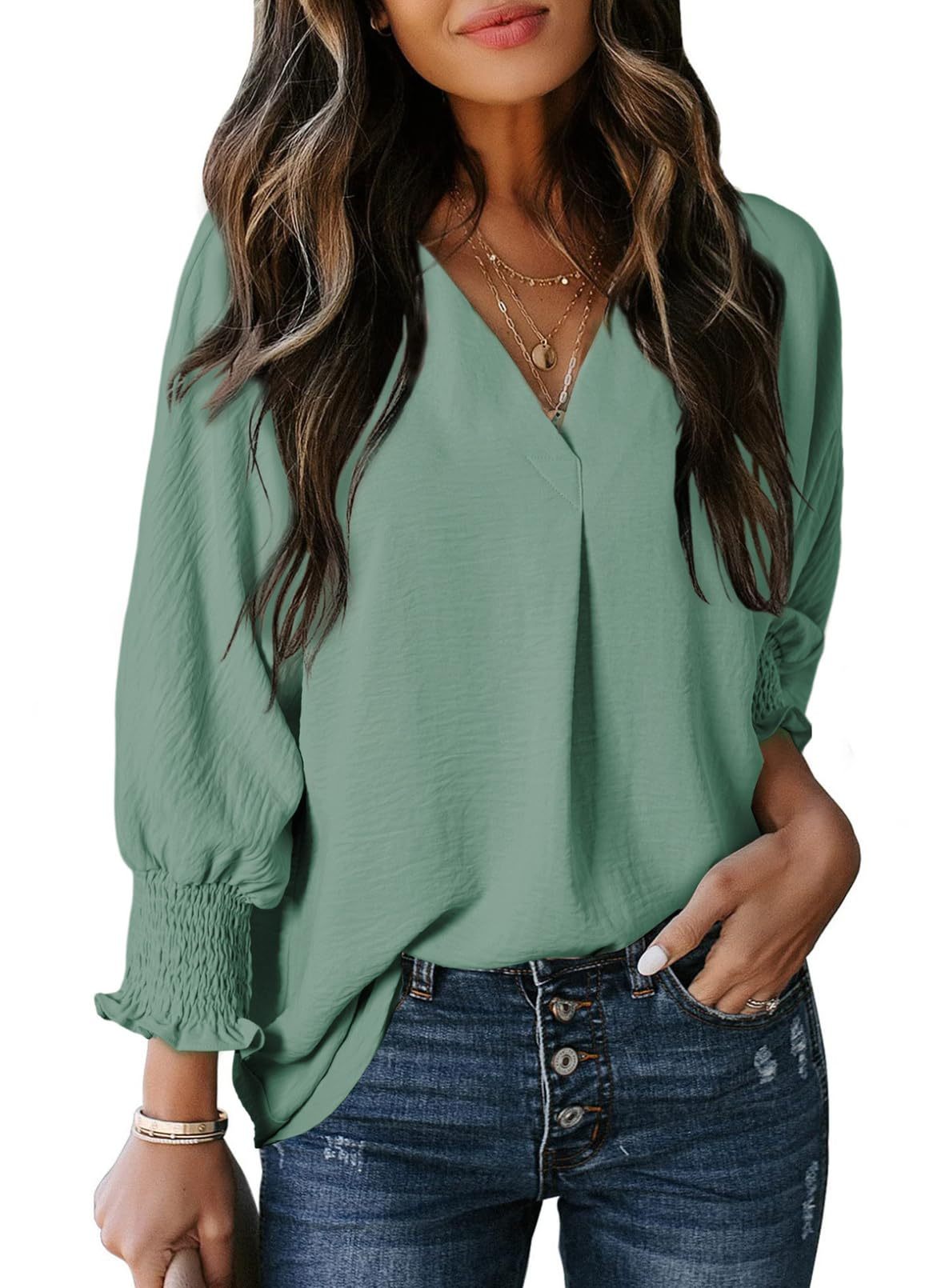 Women's Casual 3/4 Sleeve V Neck-Basic Tops (Buy 2 Free Shipping)