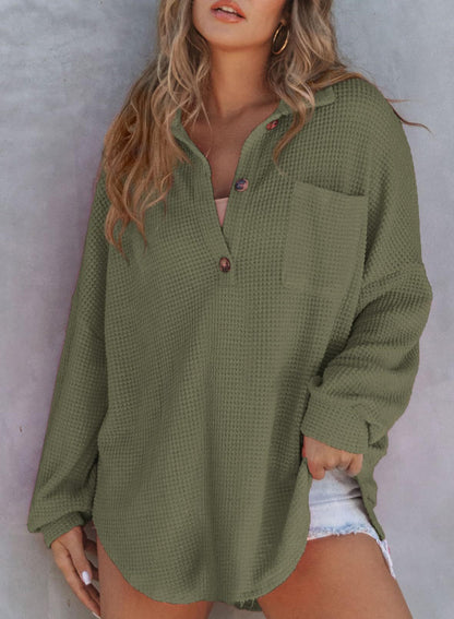 2024 NEW WOMEN'S WAFFLE KNIT HENLEY V NECK SHIRT JACKET (BUY 2  FREE SHIPPING)