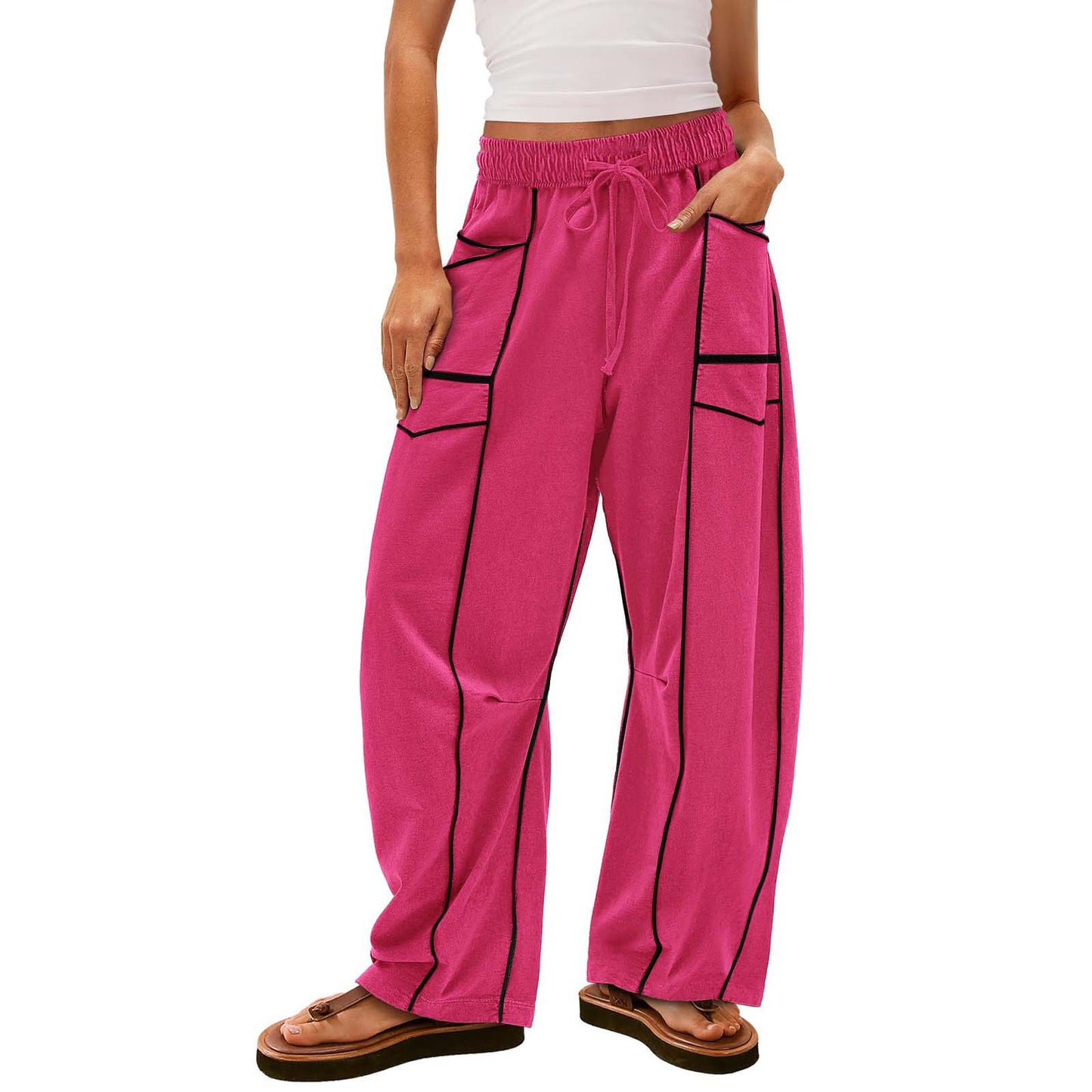 Womens Baggy Barrel Pants Wide Leg Lounge Drawstring Sweatpants with Pockets👖