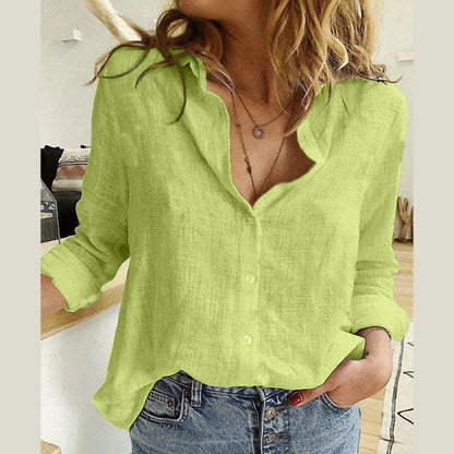 Women's Loose Long Sleeve Button Lapel Cardigan Top Shirt