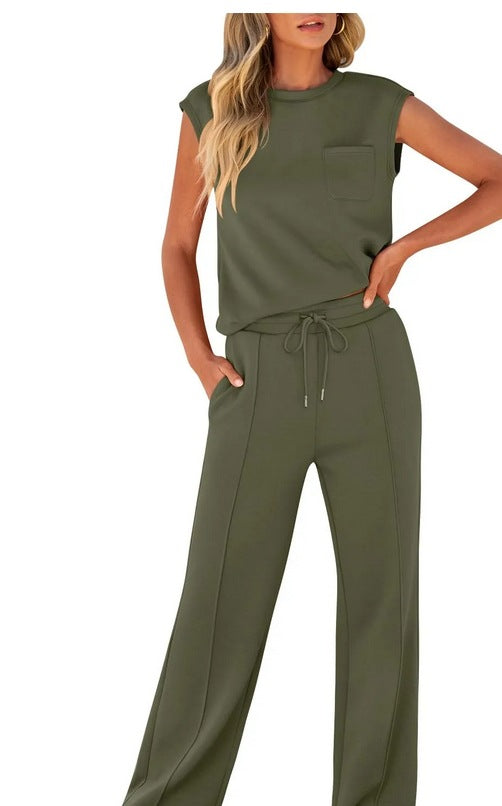 💖 Women's Casual Sleeveless Top and Drawstring Pants 2-Piece Set