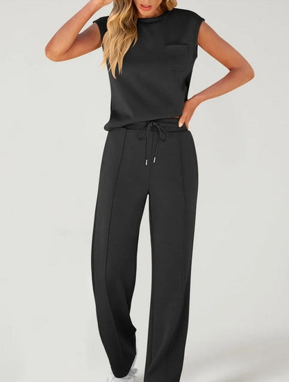 💖 Women's Casual Sleeveless Top and Drawstring Pants 2-Piece Set