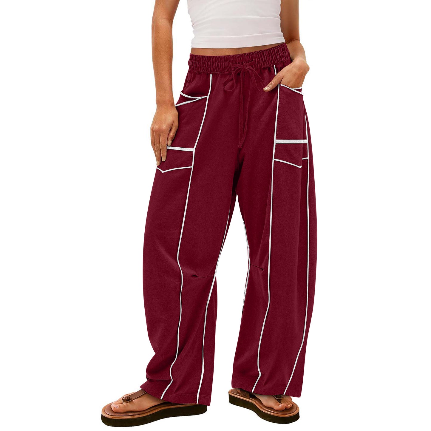 Womens Baggy Barrel Pants Wide Leg Lounge Drawstring Sweatpants with Pockets👖