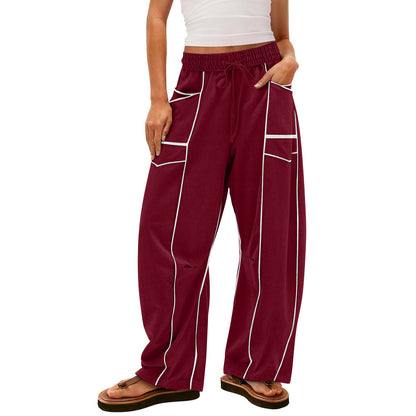 Womens Baggy Barrel Pants Wide Leg Lounge Drawstring Sweatpants with Pockets👖