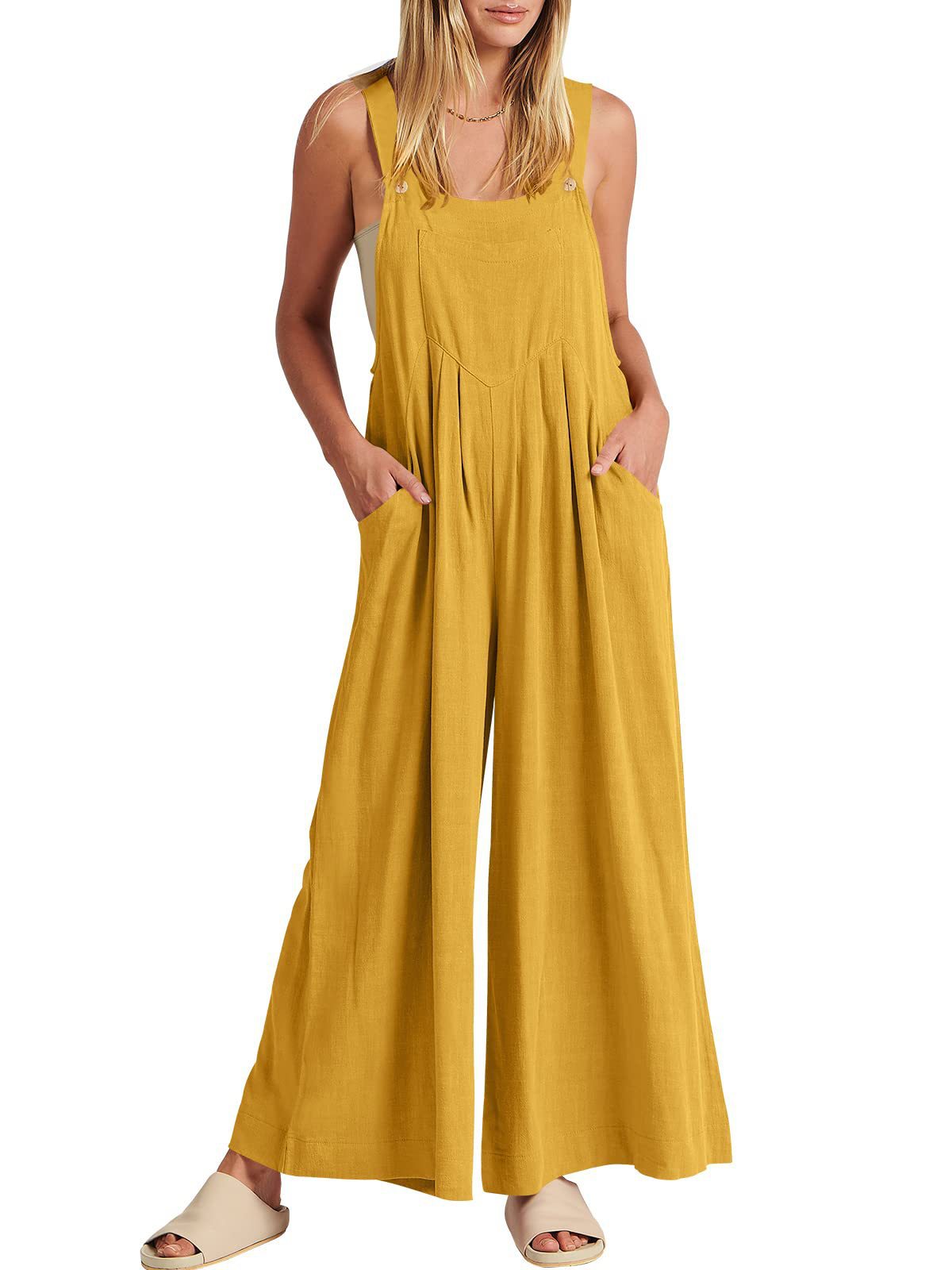 Last Day 70% OFF🔥Women's Sleeveless Wide Leg Jumpsuit with Pockets