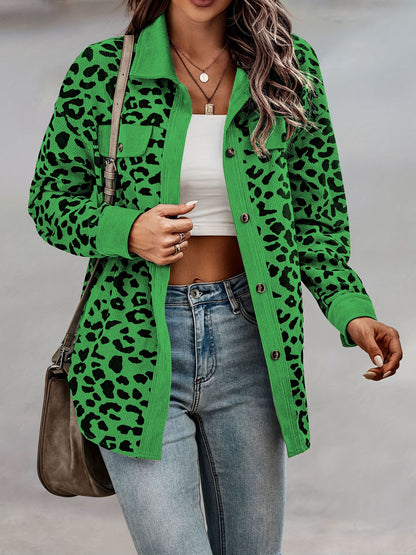 Women's Leopard Print Button Long-sleeve Jacket