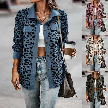 Women's Leopard Print Button Long-sleeve Jacket