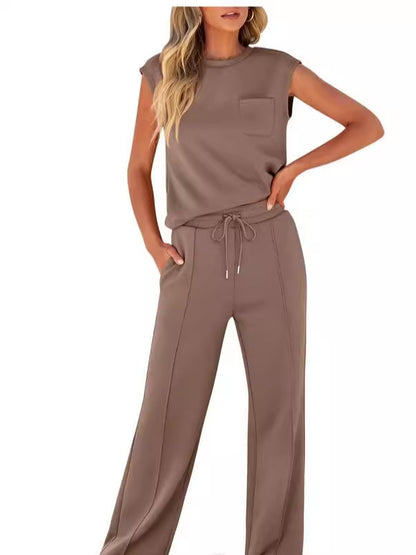 💖 Women's Casual Sleeveless Top and Drawstring Pants 2-Piece Set