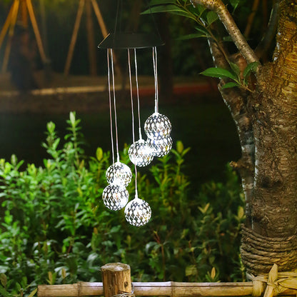 Solar Metal Orb Wind Chime Mobile - Rainbow Color Changing LED Lights