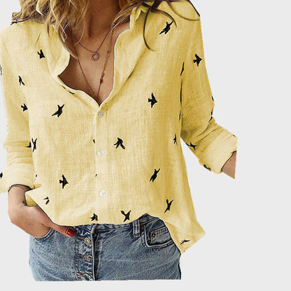 Women's Loose Long Sleeve Button Lapel Cardigan Top Shirt