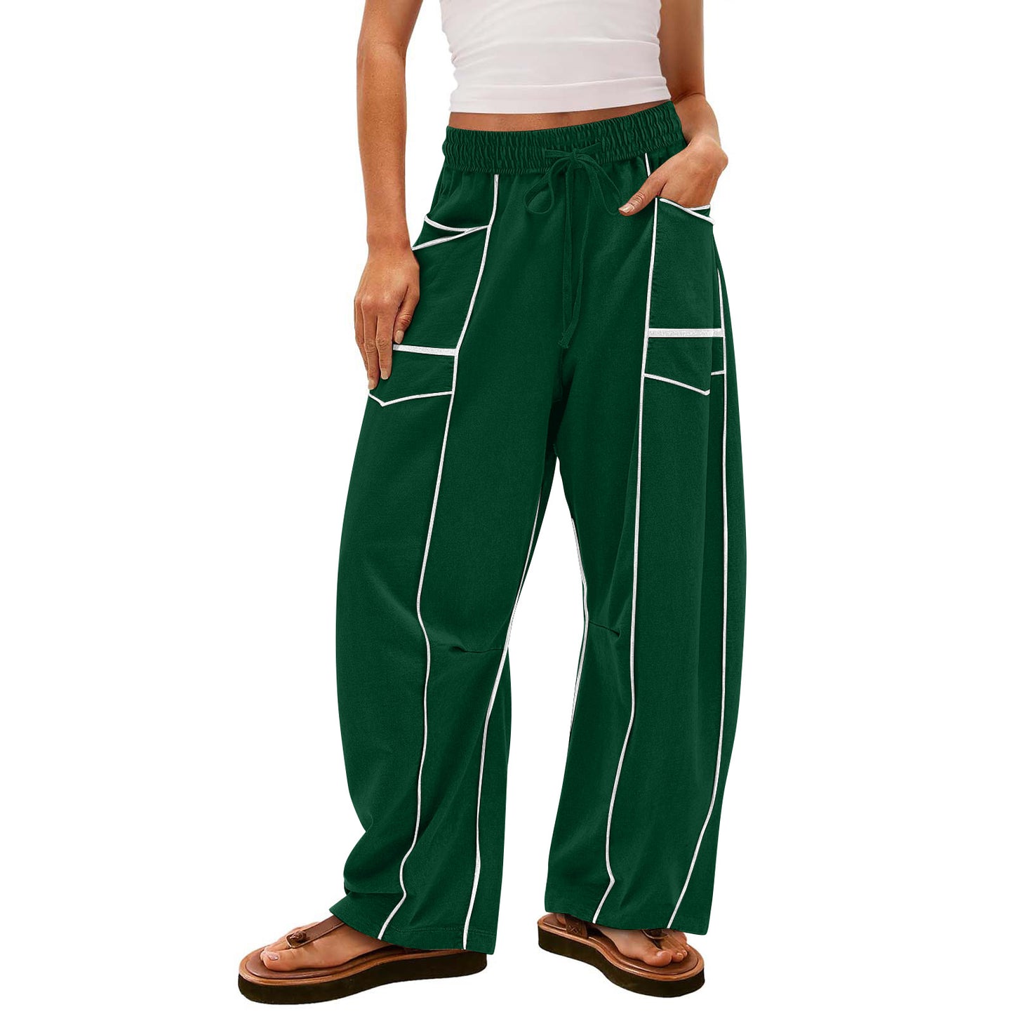 Womens Baggy Barrel Pants Wide Leg Lounge Drawstring Sweatpants with Pockets👖