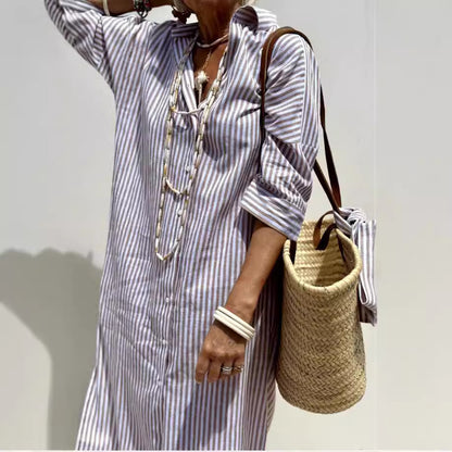 Classic Striped Lace-Up Shirt Dress