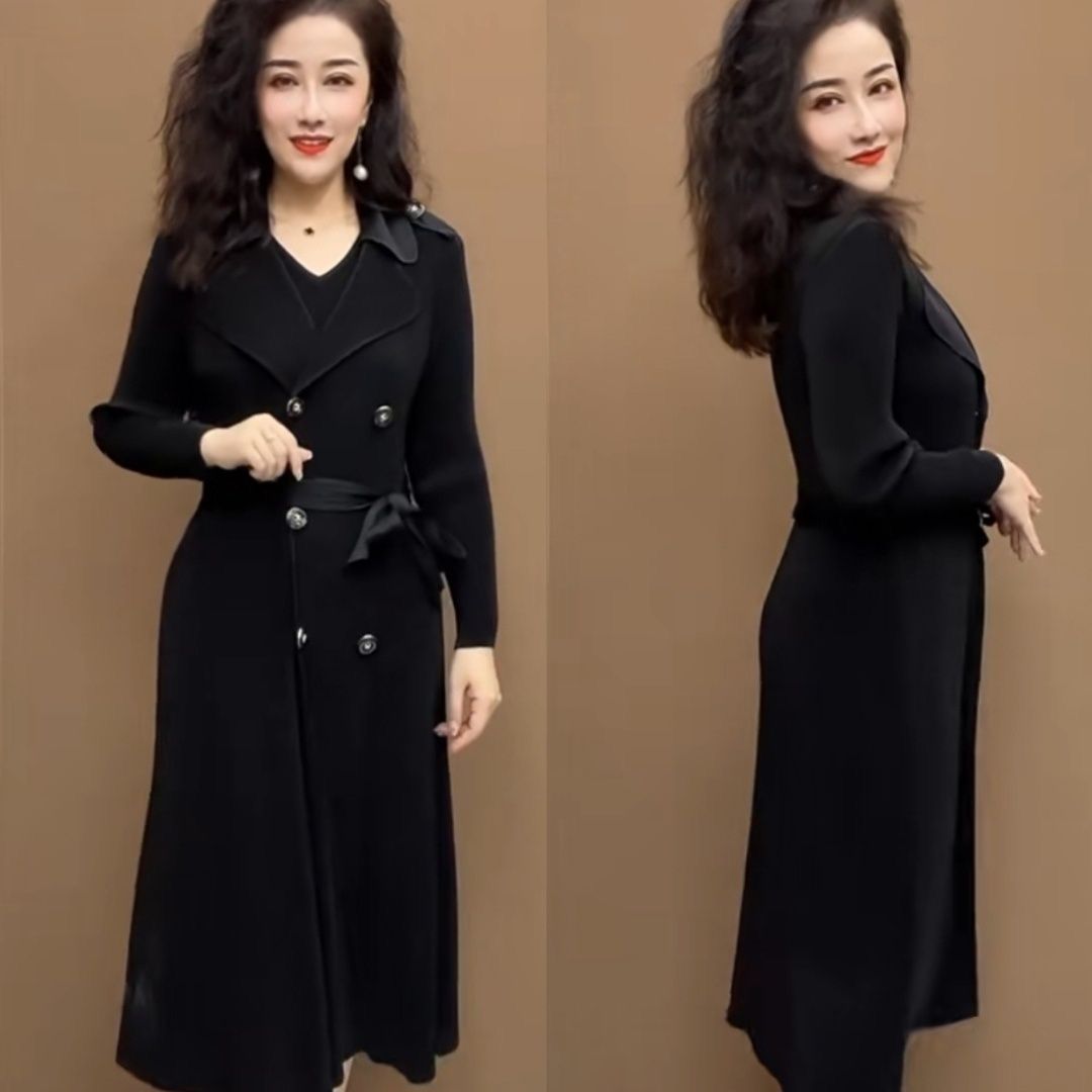 Fashionable Pleated Suit Collar Fake Two-piece Trench Coat