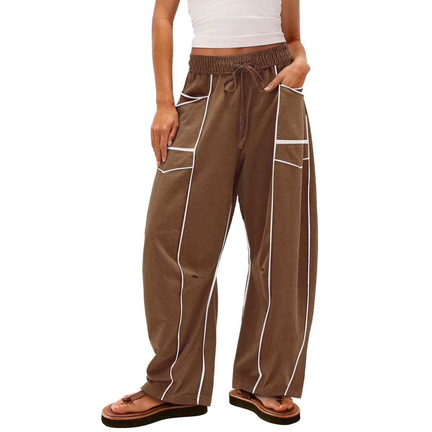 Womens Baggy Barrel Pants Wide Leg Lounge Drawstring Sweatpants with Pockets👖