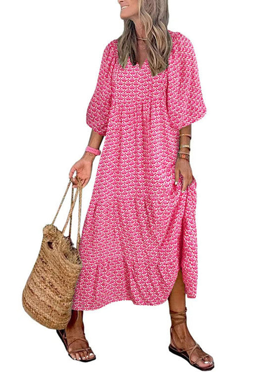 Women's Puff Sleeve Floral Boho Maxi Dress (Buy 2 Free Shipping)