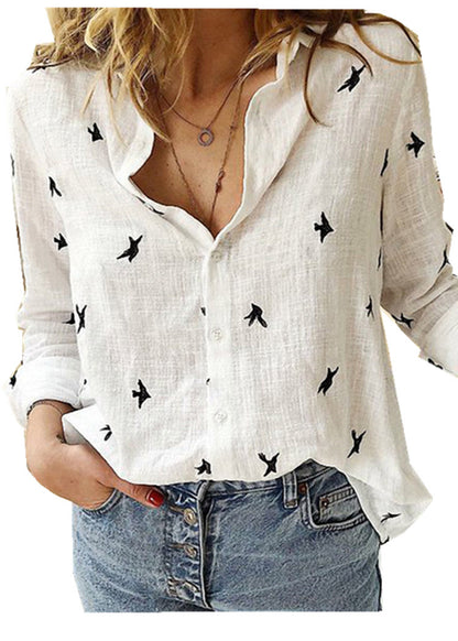 Women's Loose Long Sleeve Button Lapel Cardigan Top Shirt