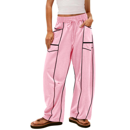 Womens Baggy Barrel Pants Wide Leg Lounge Drawstring Sweatpants with Pockets👖