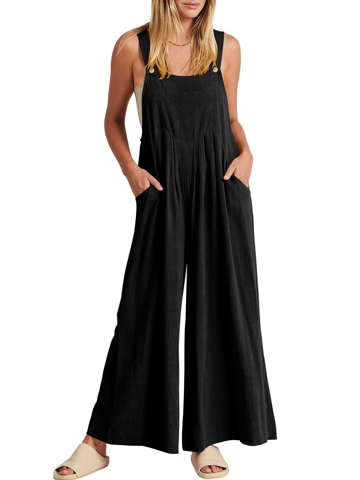 Last Day 70% OFF🔥Women's Sleeveless Wide Leg Jumpsuit with Pockets