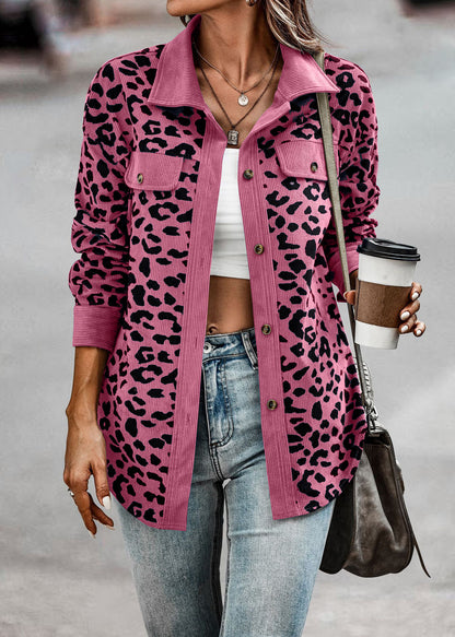 Women's Leopard Print Button Long-sleeve Jacket