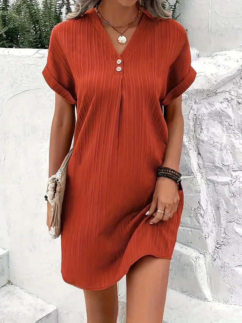 🌷Summer Hot Sale 🍃Simple Solid Color V-Neck Short Sleeve Dress for Women