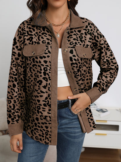 Women's Leopard Print Button Long-sleeve Jacket