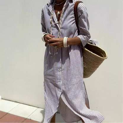 Classic Striped Lace-Up Shirt Dress