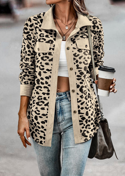 Women's Leopard Print Button Long-sleeve Jacket