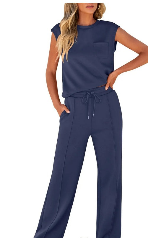 💖 Women's Casual Sleeveless Top and Drawstring Pants 2-Piece Set