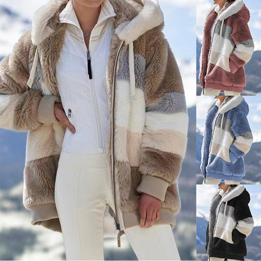 Contrasting Plush Padded Coat 🐑 Buy 2 Free Shipping