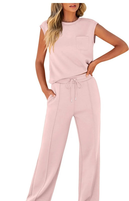 💖 Women's Casual Sleeveless Top and Drawstring Pants 2-Piece Set