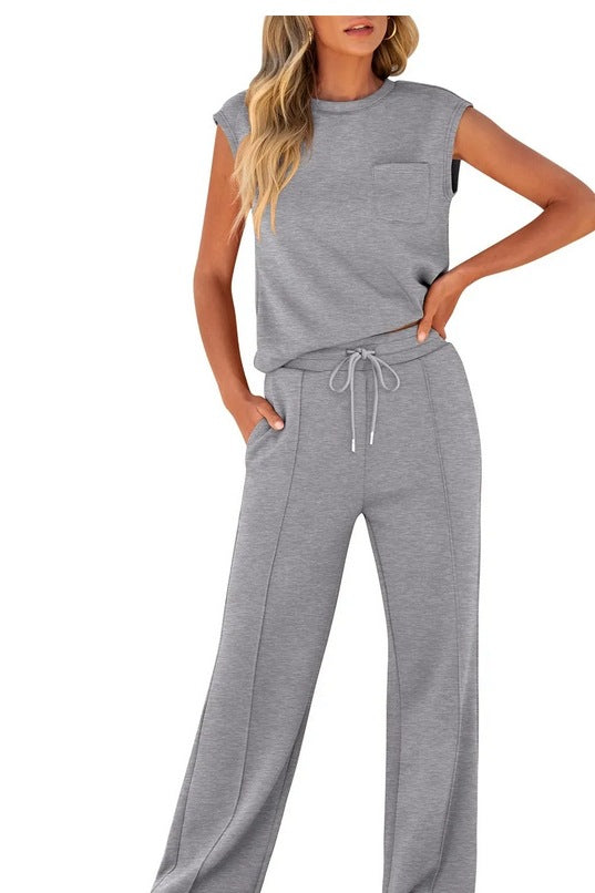 💖 Women's Casual Sleeveless Top and Drawstring Pants 2-Piece Set