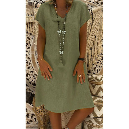 🔥70%- Linen Dresses Casual V Neck Midi Dress🔥