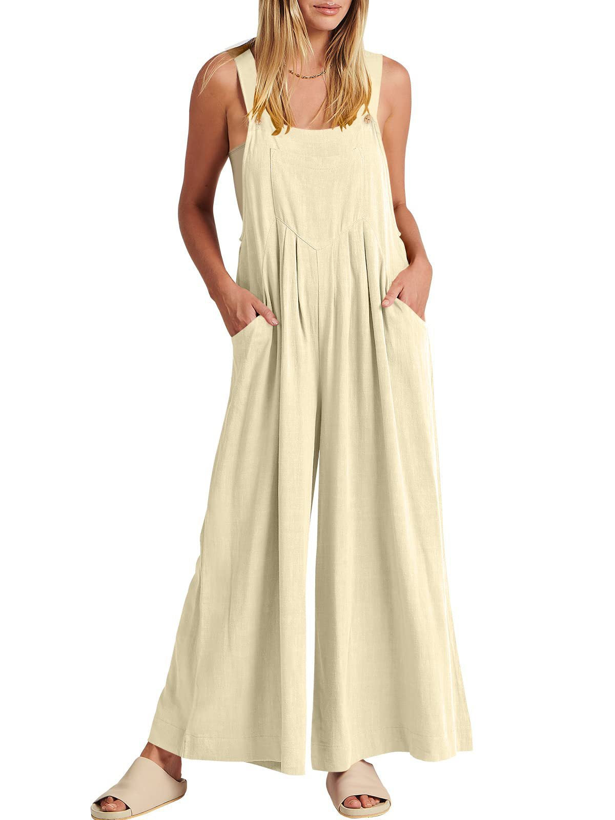 Last Day 70% OFF🔥Women's Sleeveless Wide Leg Jumpsuit with Pockets