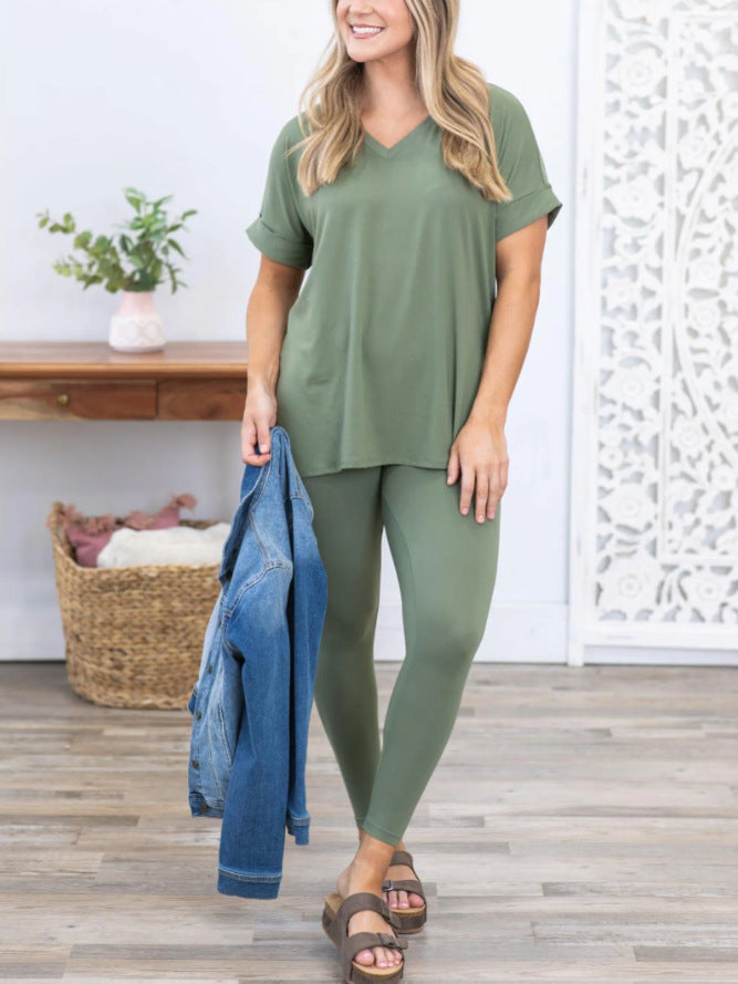 ✨WOMEN'S ULTRA COMFY SHORT SLEEVE TEE AND LEGGING SET (BUY 2 FREE SHIPPING)