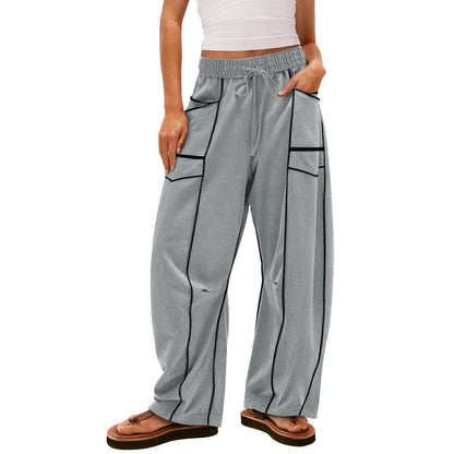 Womens Baggy Barrel Pants Wide Leg Lounge Drawstring Sweatpants with Pockets👖