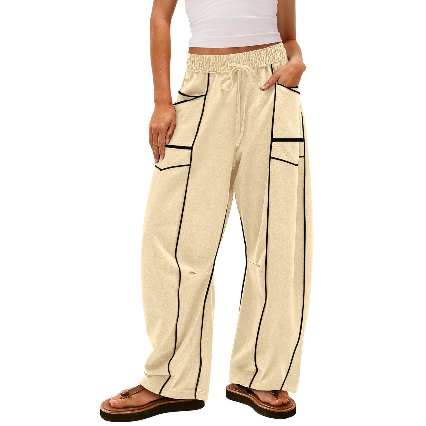 Womens Baggy Barrel Pants Wide Leg Lounge Drawstring Sweatpants with Pockets👖