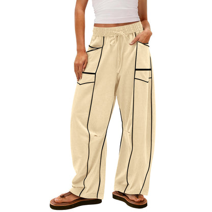 Womens Baggy Barrel Pants Wide Leg Lounge Drawstring Sweatpants with Pockets👖