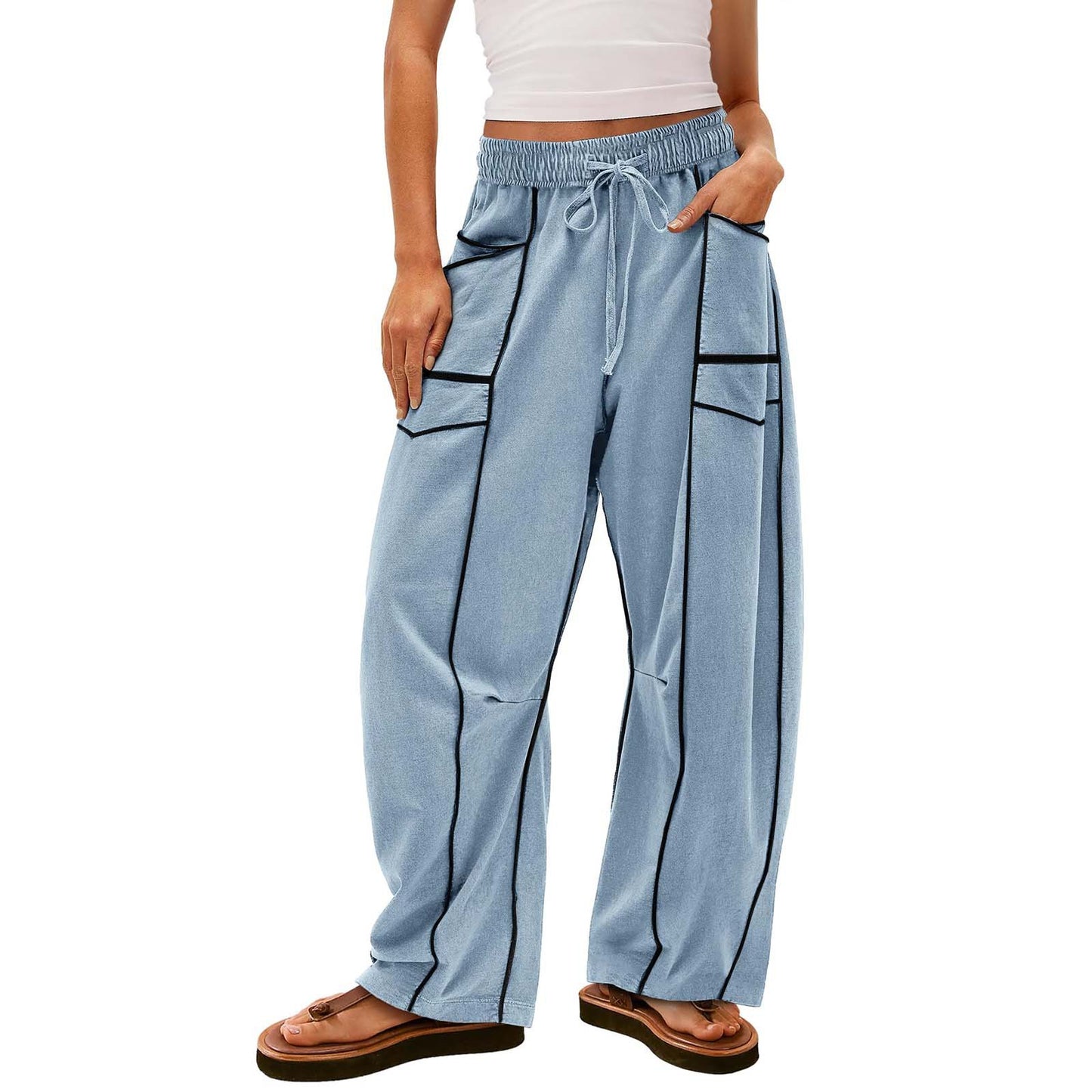 Womens Baggy Barrel Pants Wide Leg Lounge Drawstring Sweatpants with Pockets👖