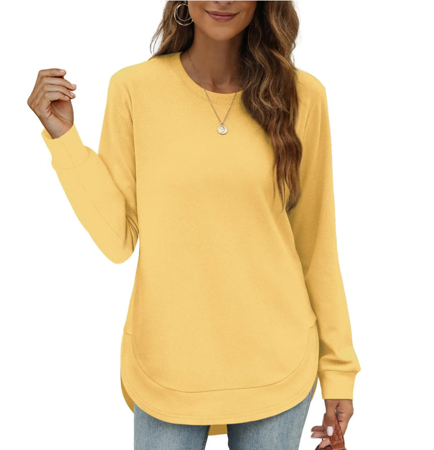 Womens Sweatshirt Crewneck Basic Long Sleeve Shirts High Low Tops Curved Hem(Buy 2 Free Shipping)