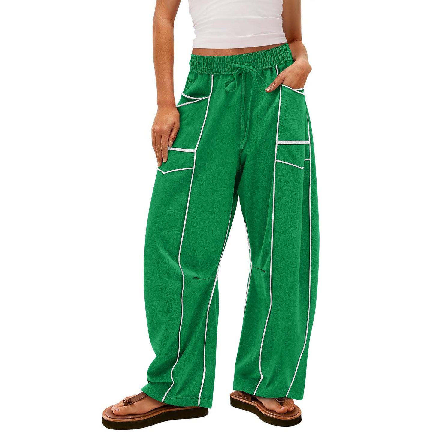 Womens Baggy Barrel Pants Wide Leg Lounge Drawstring Sweatpants with Pockets👖