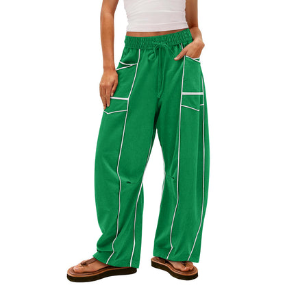 Womens Baggy Barrel Pants Wide Leg Lounge Drawstring Sweatpants with Pockets👖