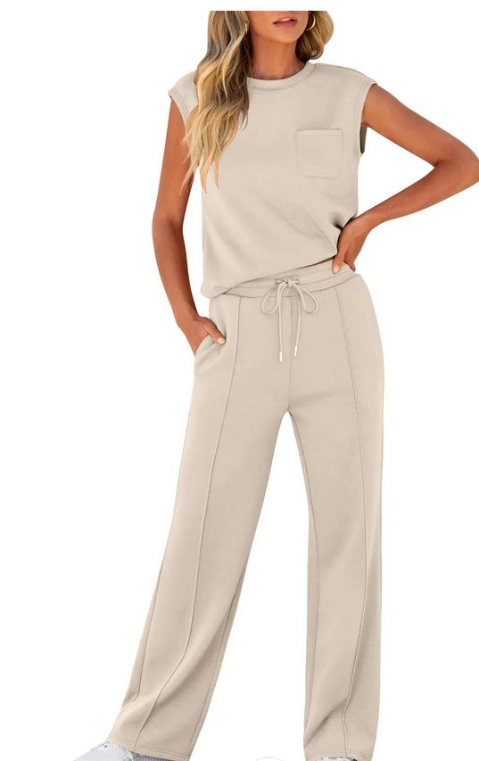 💖 Women's Casual Sleeveless Top and Drawstring Pants 2-Piece Set